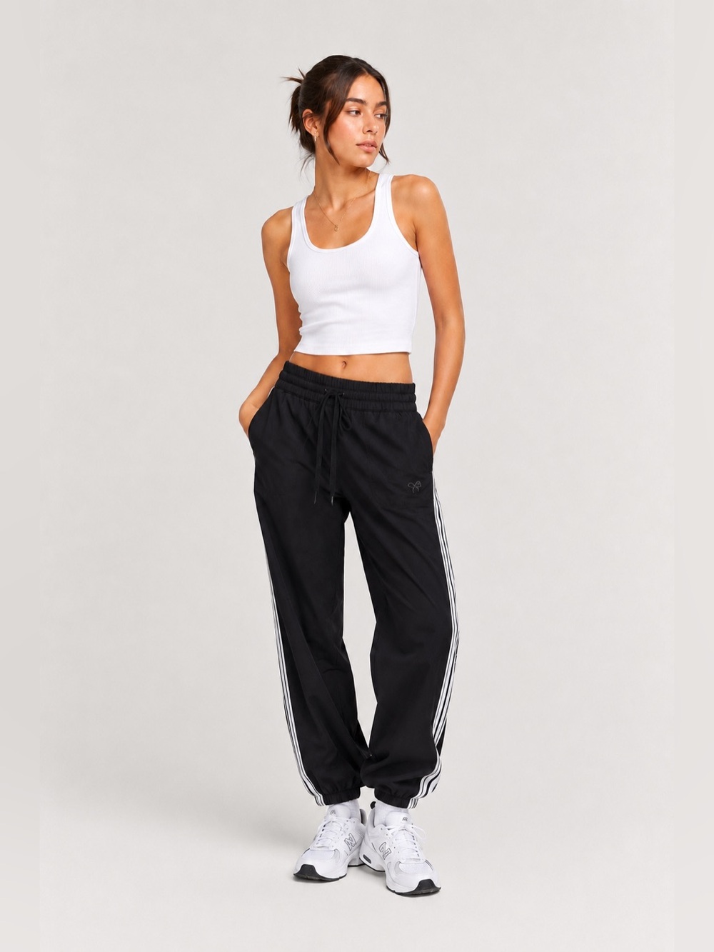 TNA Black Track Joggers with White Side Stripes